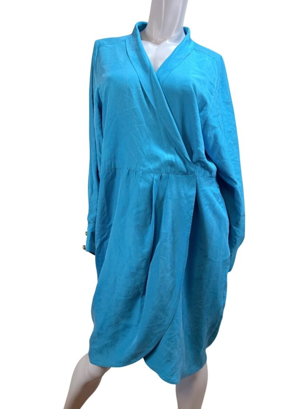 Drapey Wrap 100% Silk 80s Vintage Working Girl Dress Turquoise Sz 8